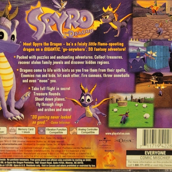 Spyro the Dragon Black Label Sony PlayStation 1 PS1 System Complete Game TESTED - Picture 2 of 6